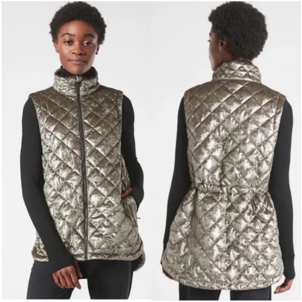 Athleta Whisper Metallic Quilted Velvet Puffer Vest SIZE XS